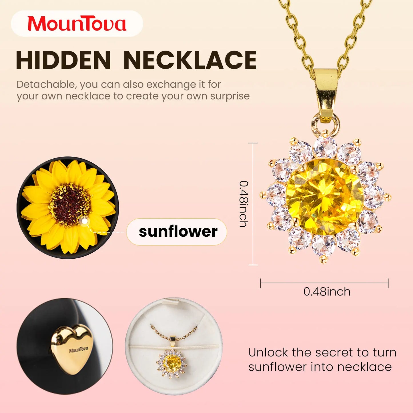 【Buy 2 Get 1 Free】Mountova Lucky Sunflower Bear Necklace Gift Box Set, Romantic Jewelry for Mom, Daughter, Girlfriend, Birthday & Anniversary, Cute Room Decor,Father's Day Gifts, Back-to-School Gifts Bling Chain,#tiktokshopsummersale