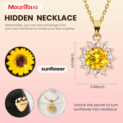 【Buy 2 Get 1 Free】Mountova Lucky Sunflower Bear Necklace Gift Box Set, Romantic Jewelry for Mom, Daughter, Girlfriend, Birthday & Anniversary, Cute Room Decor,Father's Day Gifts, Back-to-School Gifts Bling Chain,#tiktokshopsummersale