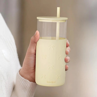 20oz Glass Tumbler with Silicone Sleeve & Straw, Aesthetic Cup Ideal for Hot & Cold Drinks Smoothie Iced Coffee, Gift for Her Women Girl