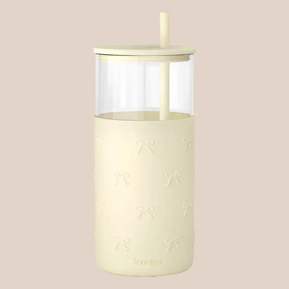 20oz Glass Tumbler with Silicone Sleeve & Straw, Aesthetic Cup Ideal for Hot & Cold Drinks Smoothie Iced Coffee, Gift for Her Women Girl
