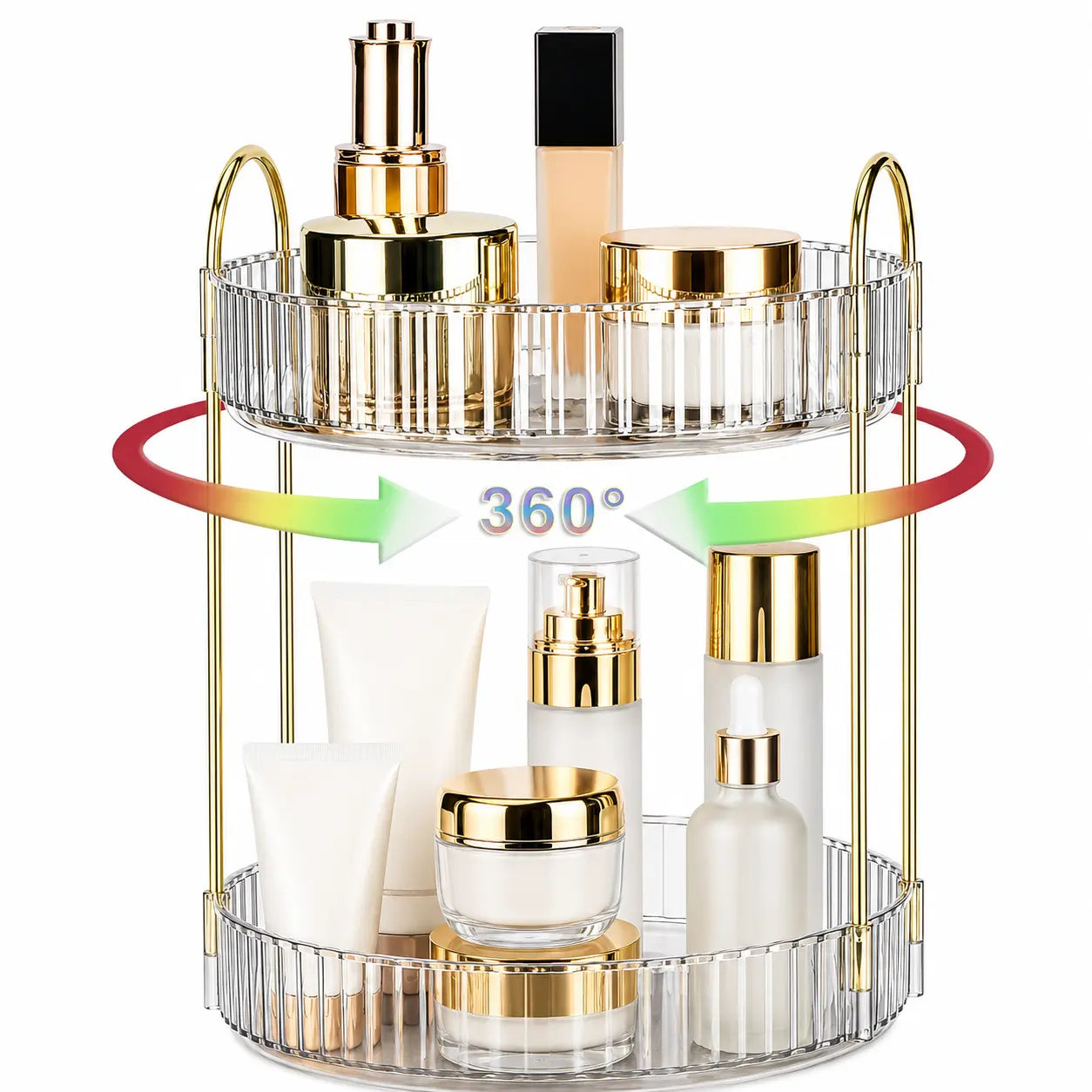 Raybee 360 Rotating Makeup Organizer, Large 2-3 Tier Acrylic Cologne Perfume Holder for Vanity Countertop,Dorm, Steady Lazy Susan Cosmetics Storage Organizer, Space Saving Fragrance Display Tower for Figures Lipsticks Brushes, Perfect for Back to School