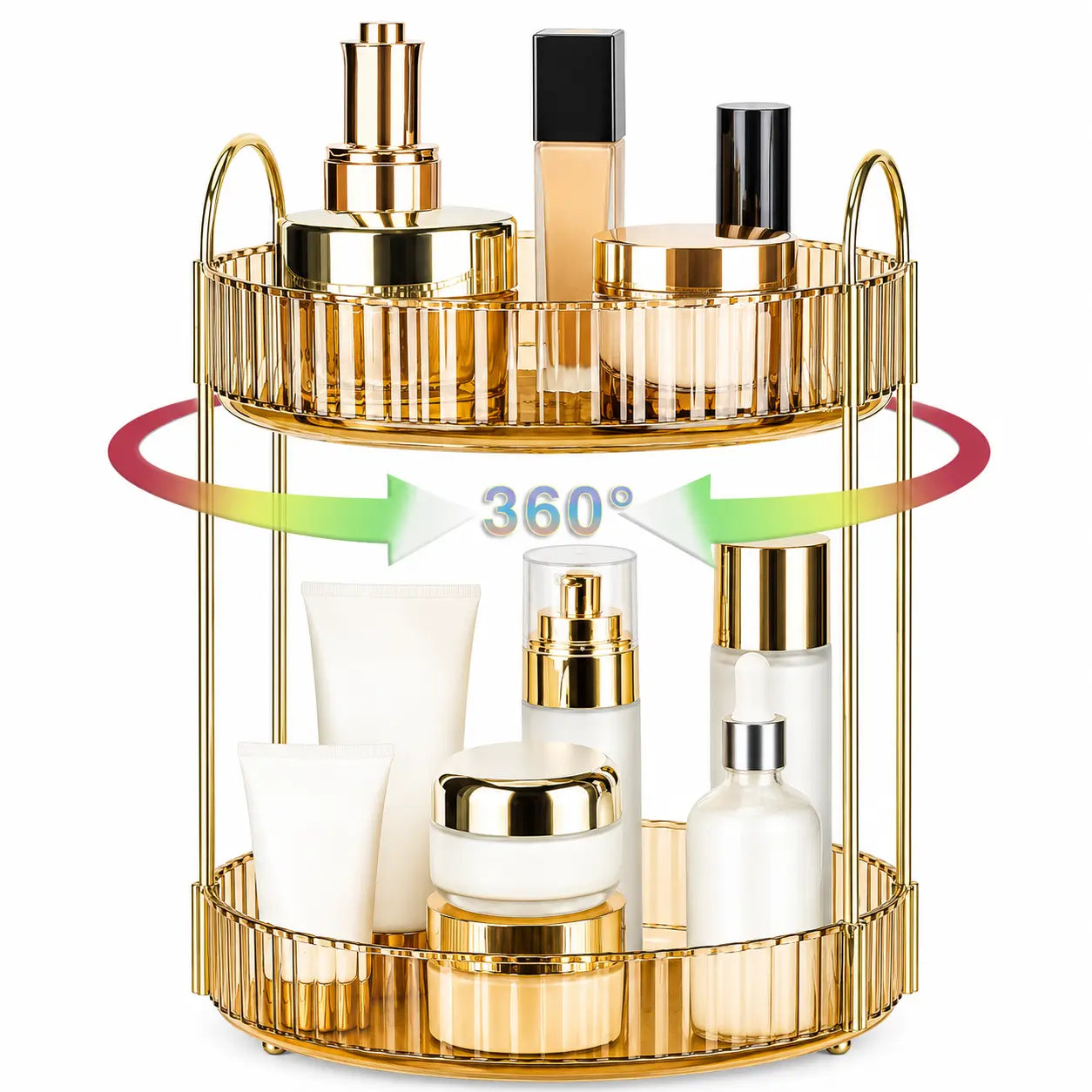 Raybee 360 Rotating Makeup Organizer, Large 2-3 Tier Acrylic Cologne Perfume Holder for Vanity Countertop,Dorm, Steady Lazy Susan Cosmetics Storage Organizer, Space Saving Fragrance Display Tower for Figures Lipsticks Brushes, Perfect for Back to School