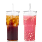 【Father's Day Gift】Glass Iced Coffee Cup With Lids and Straws, 24 OZ High Borosilicate Glass Tumbler for Water Smoothie Juice Drinks, Modern Glass Mug for Cold & Hot Beverages
