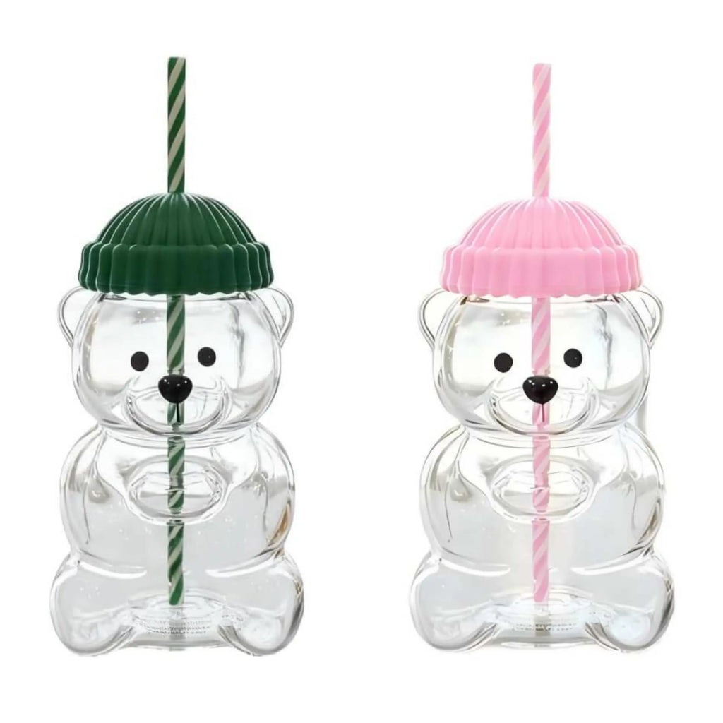 Viral Bearista Cold Cup for 2026 Holiday Collection Nostalgia Cute Bear Cup With Striped Straw 20oz High-Quality Glass Tumbler for Smoothies Boba & Beverage  Iced Coffee Glass Gifts colorful glass cup practical gift