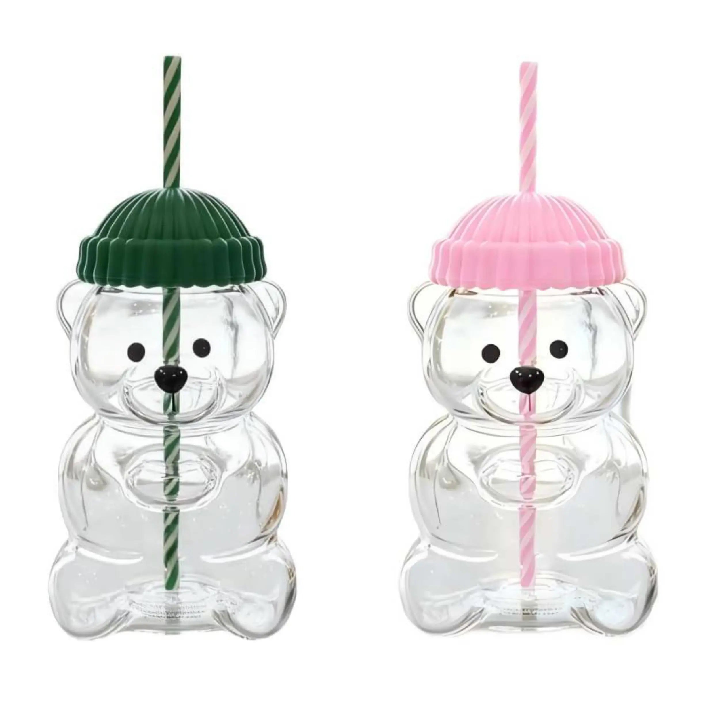 Viral Bearista Cold Cup for 2026 Holiday Collection Nostalgia Cute Bear Cup With Striped Straw 20oz High-Quality Glass Tumbler for Smoothies Boba & Beverage  Iced Coffee Glass Gifts colorful glass cup practical gift